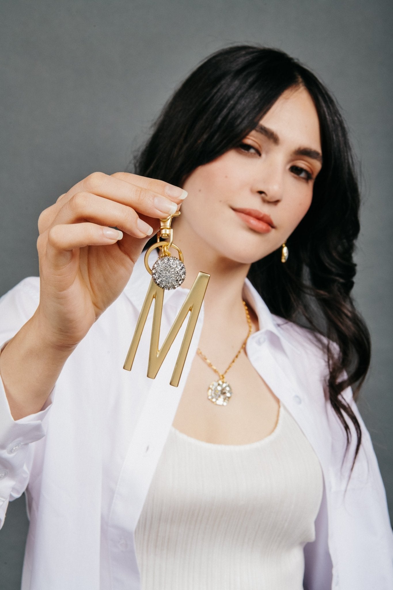 Initial Bag Charm with Crystal - John Wind Jewelry