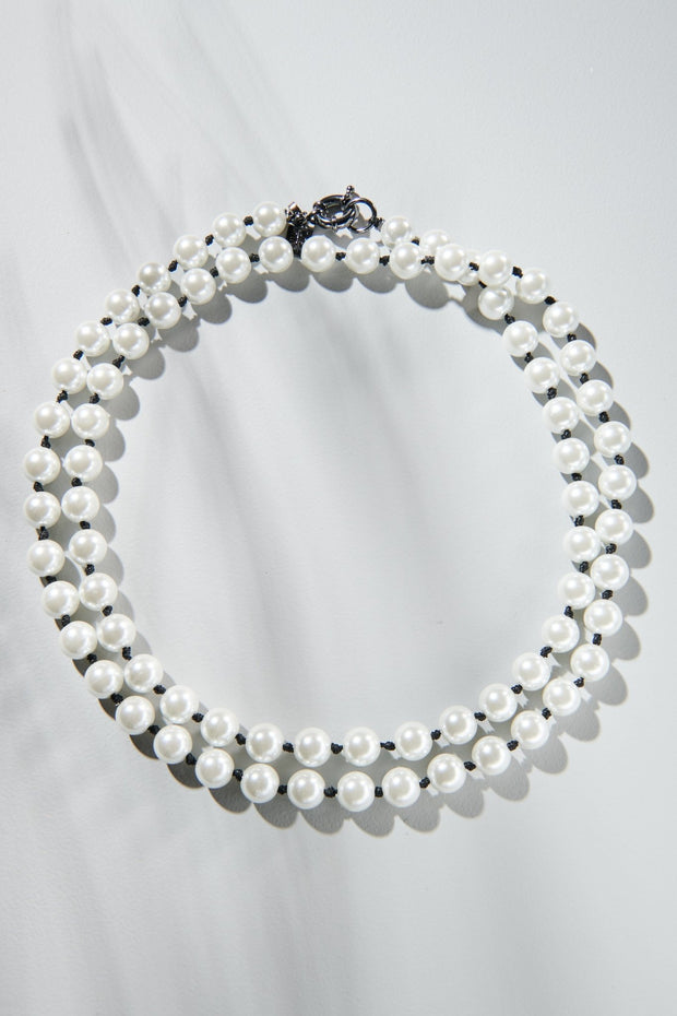 38” Black or Saddle & 10mm Knotted Pearl Necklace - John Wind Maximal Art