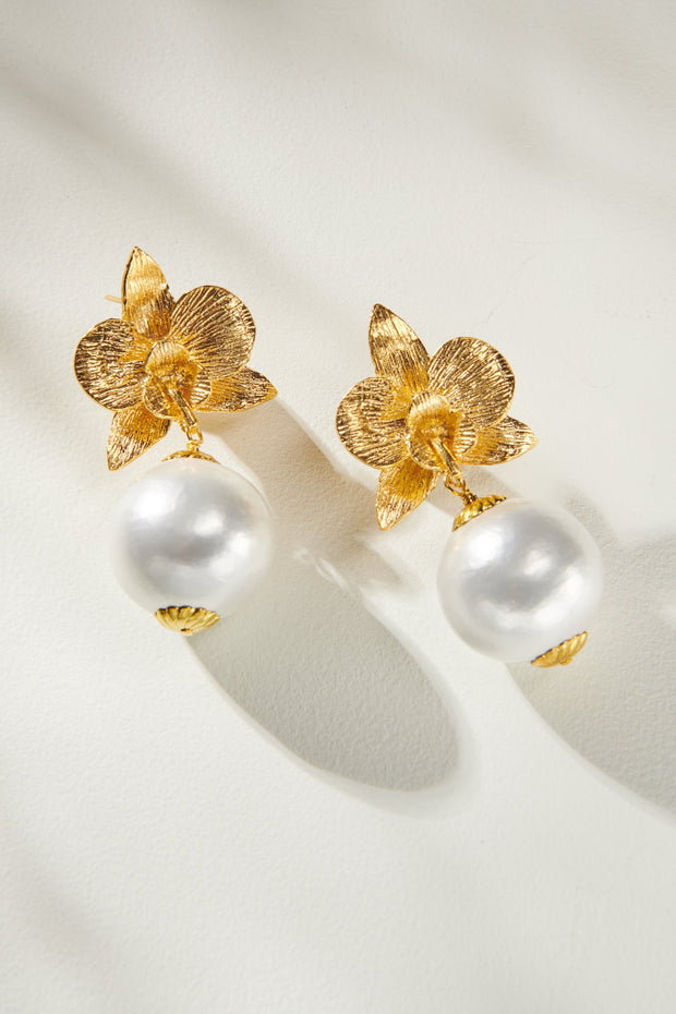 Cotton Pearl Orchid Earrings - John Wind Maximal Art