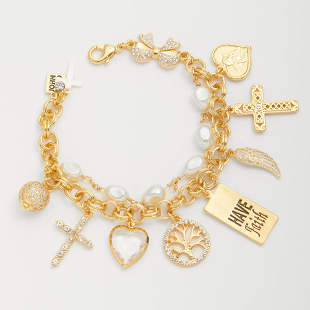 8.25" Vintage Faith Charm Bracelet - John Wind Jewelry