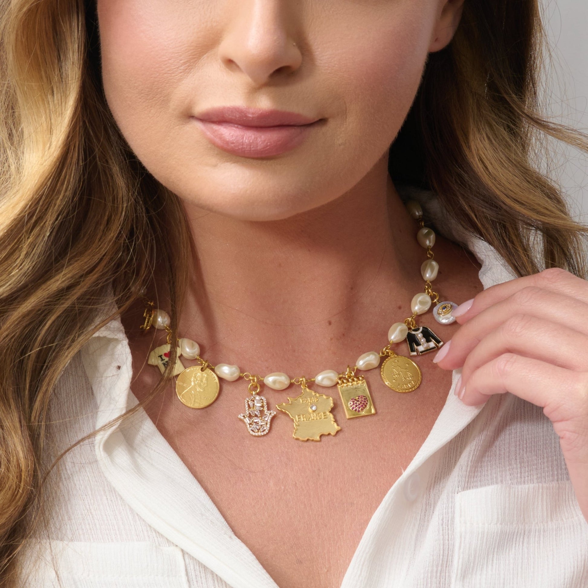 Custom Charm Pearl Necklace - John Wind Jewelry
