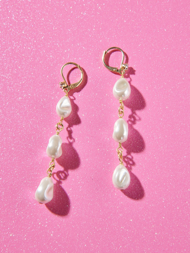 2.5" Petite Cream Baroque Pearl Drop Earring - John Wind Maximal Art
