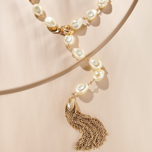 30-35" Baroque Pearl Lariat Necklace, Cream or Silver - John Wind Maximal Art