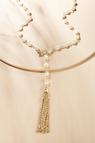 32" Petite Baroque Pearl Lariat Necklace, Cream or Silver - John Wind Maximal Art