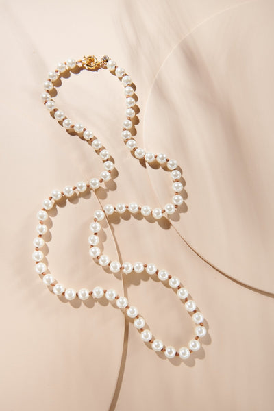 38" Saddle & Crème 10mm Knotted Pearl Necklace - John Wind Maximal Art