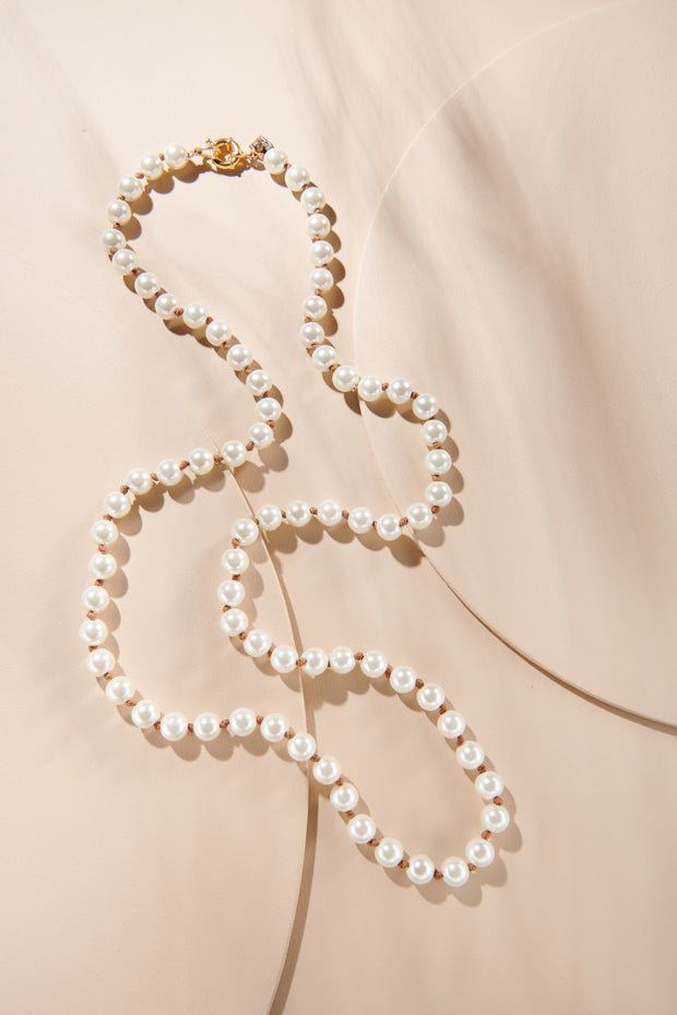 38" Saddle & Crème 10mm Knotted Pearl Necklace - John Wind Maximal Art