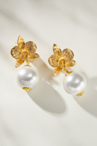 Cotton Pearl Orchid Earrings - John Wind Maximal Art
