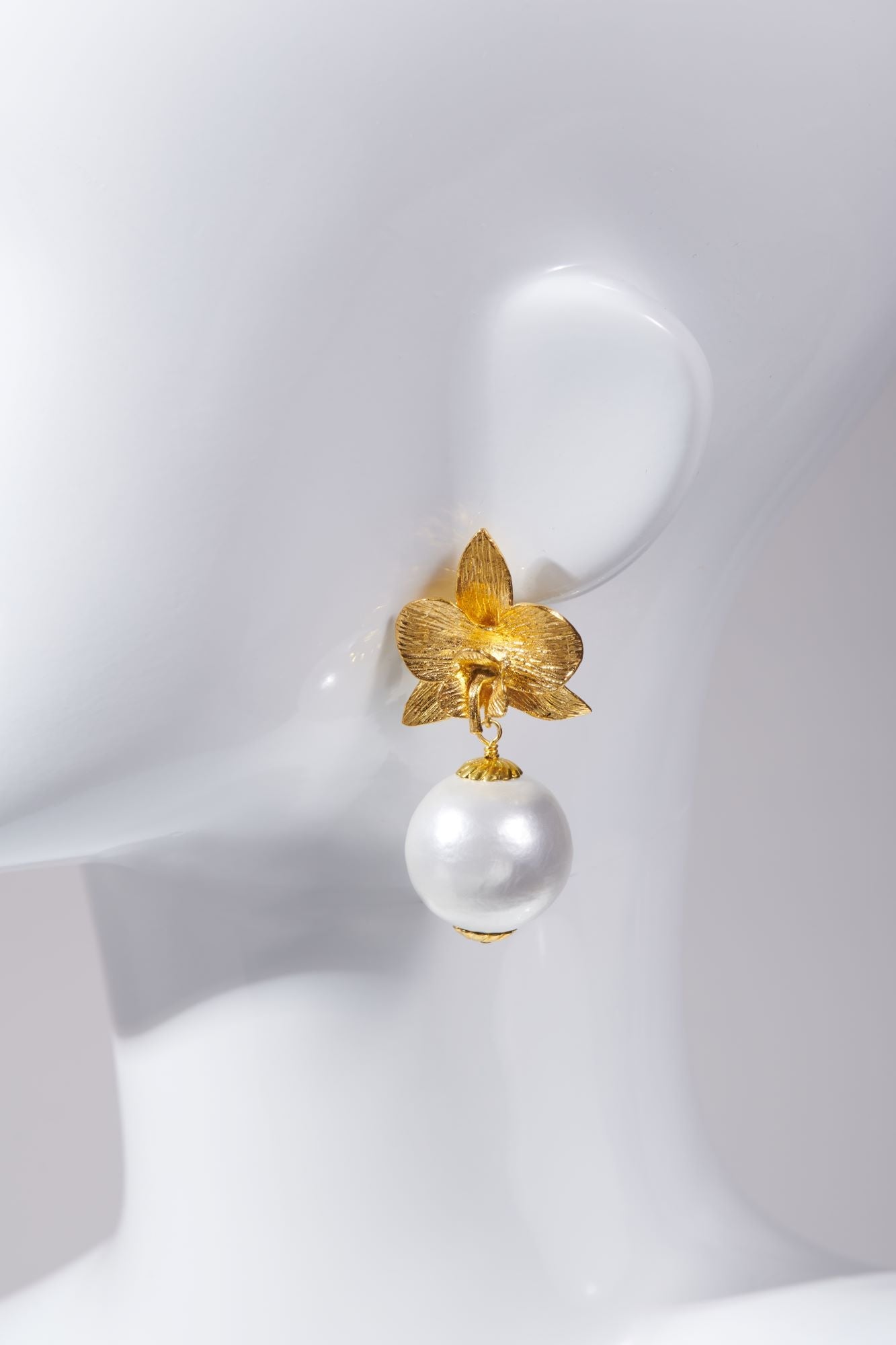 Cotton Pearl Orchid Earrings - John Wind Maximal Art