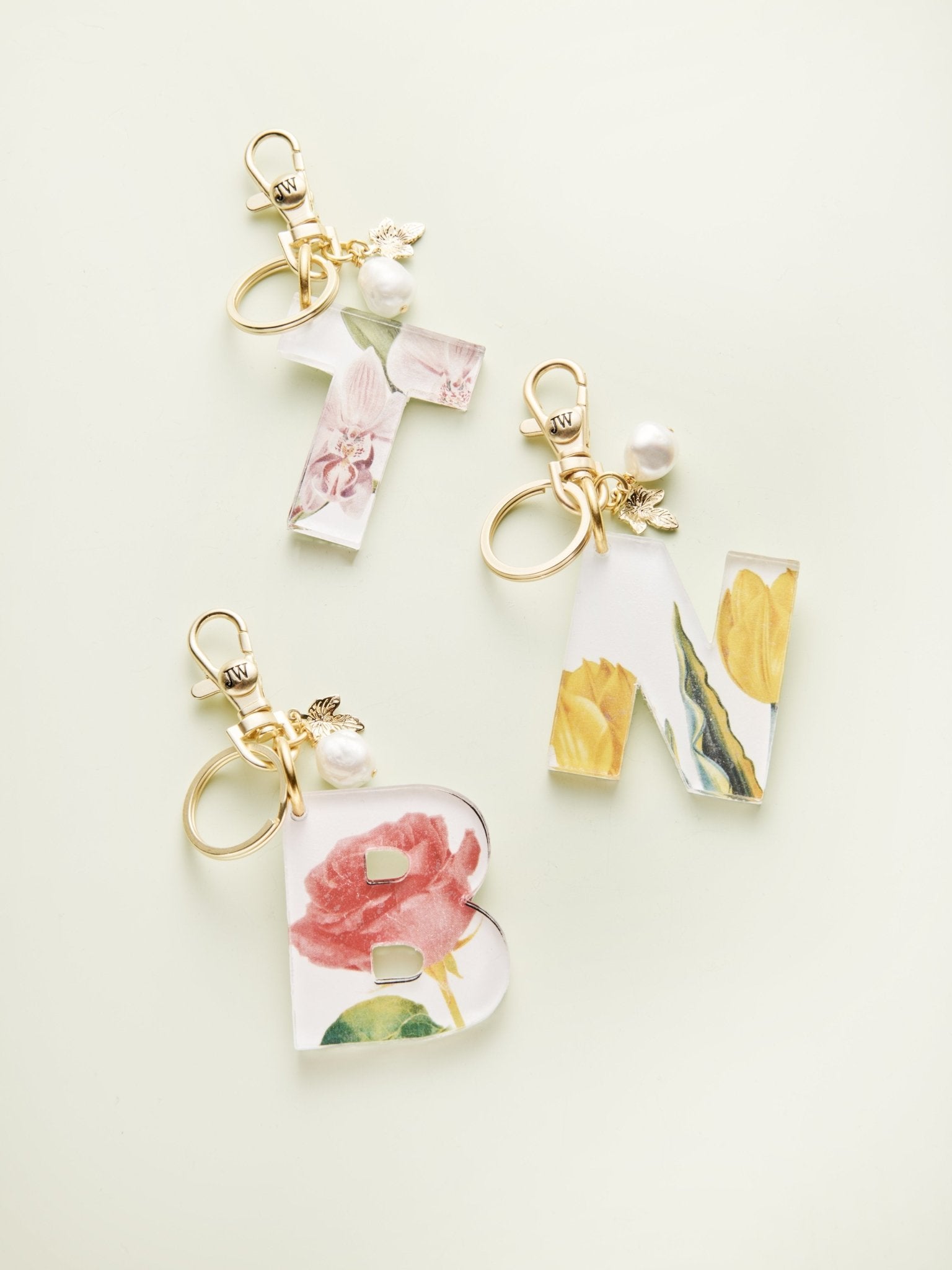 Floral Acrylic Initial Bag Charm and Keychains – John Wind Jewelry