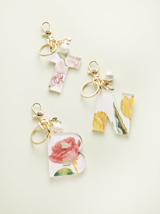 Floral Acrylic Initial Bag Charm and Keychains - John Wind Maximal Art