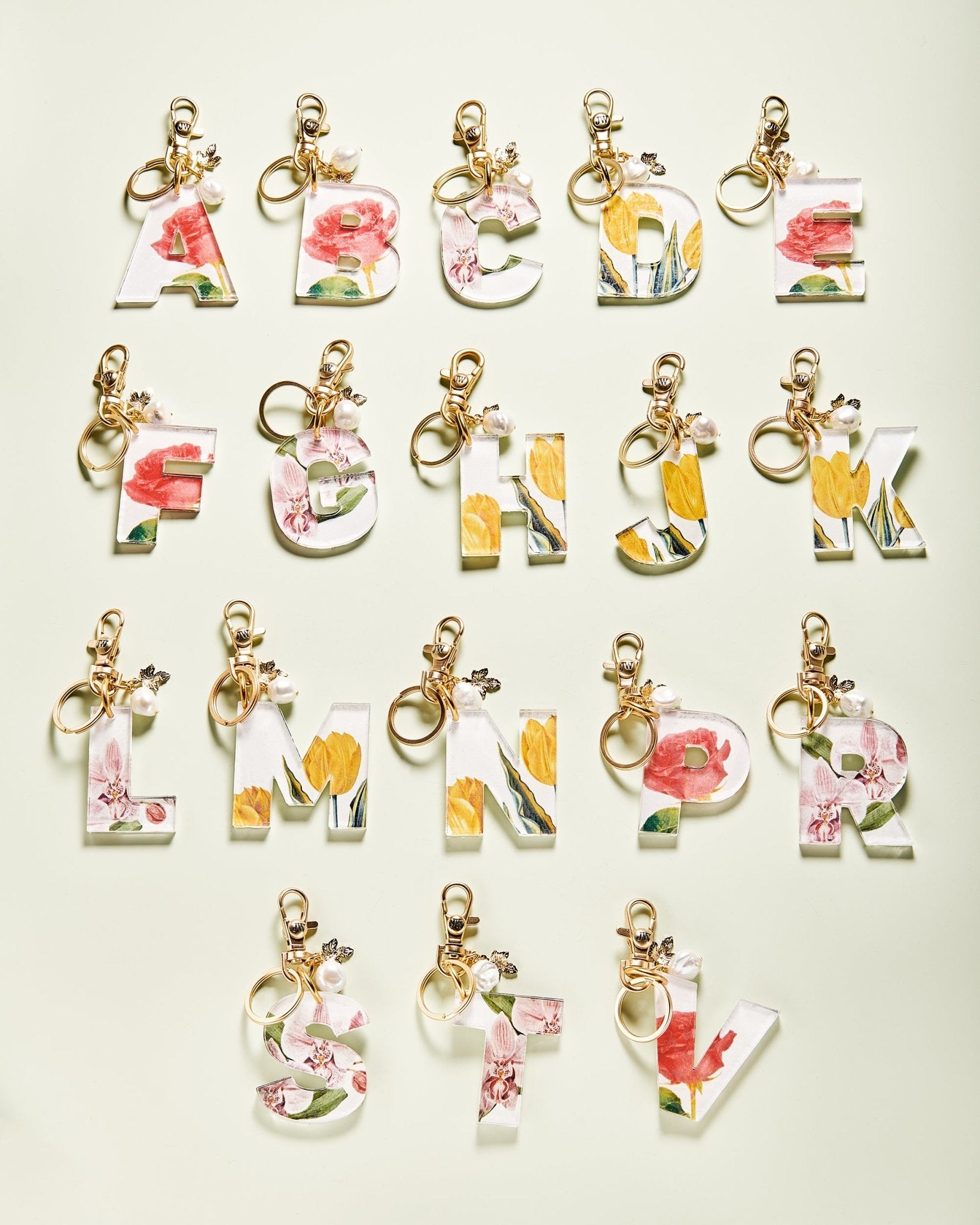 Floral Acrylic Initial Bag Charm and Keychains - John Wind Maximal Art