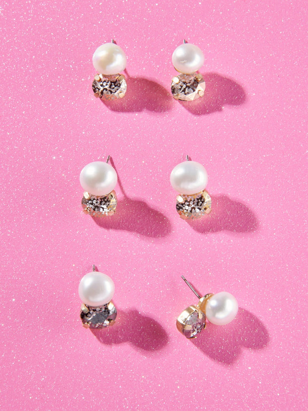 Petite Baroque Pearl and Crystal Post Earring; Rose, Gold & Silver - John Wind Jewelry