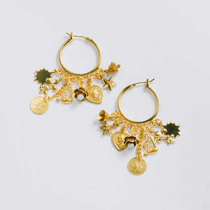 "Punk It Up!" Petite Charm Hoops, Gold - John Wind Maximal Art