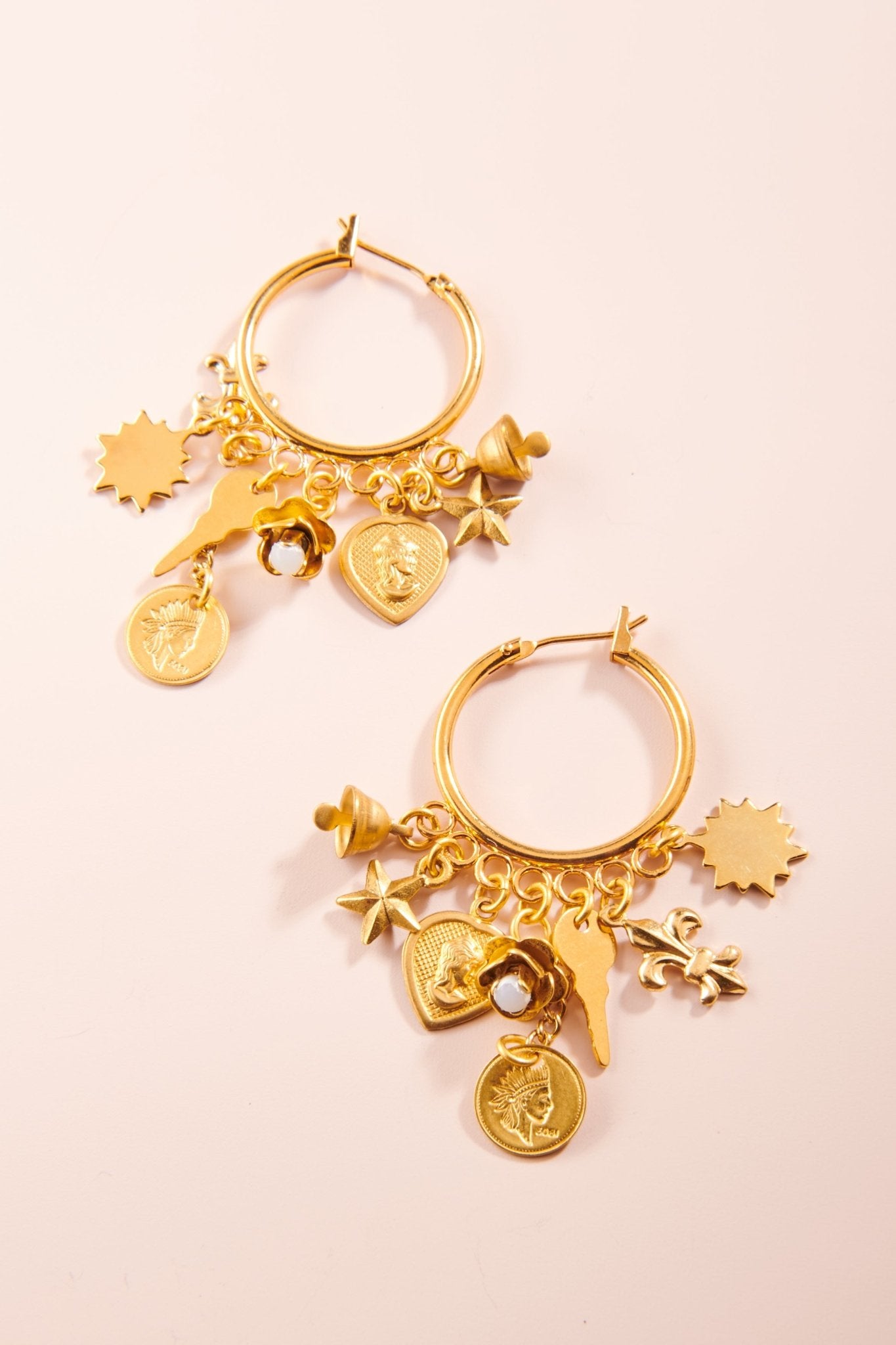 "Punk It Up!" Petite Charm Hoops, Gold - John Wind Maximal Art