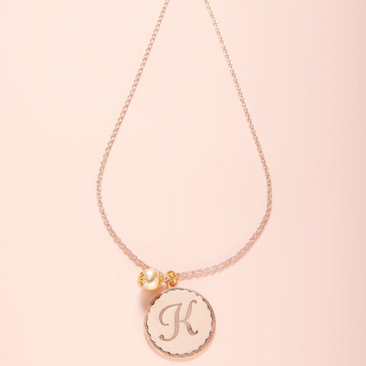 Rose Gold Initial Necklace with Gold Pearl - John Wind Maximal Art