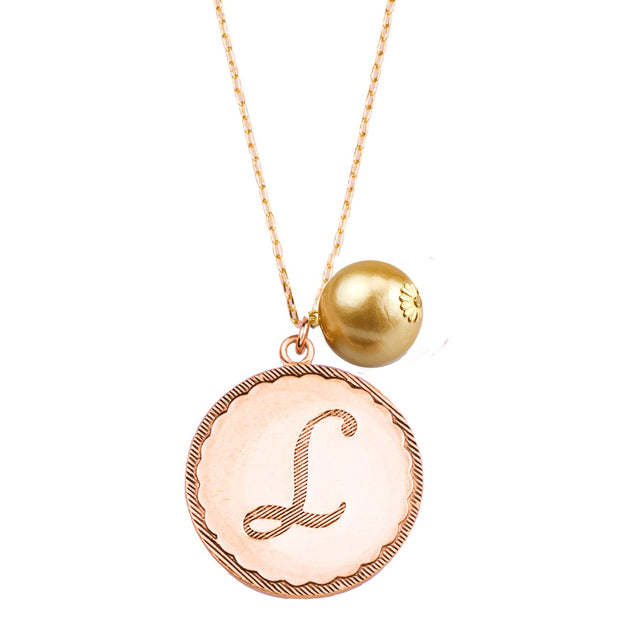 Rose Gold Initial Necklace with Gold Pearl - John Wind Maximal Art