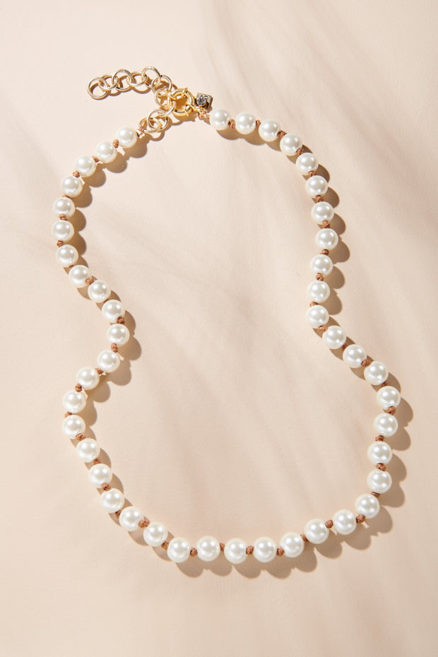 Saddle & Crème 10mm Knotted Pearl Wrap Bracelet/Necklace - John Wind Maximal Art