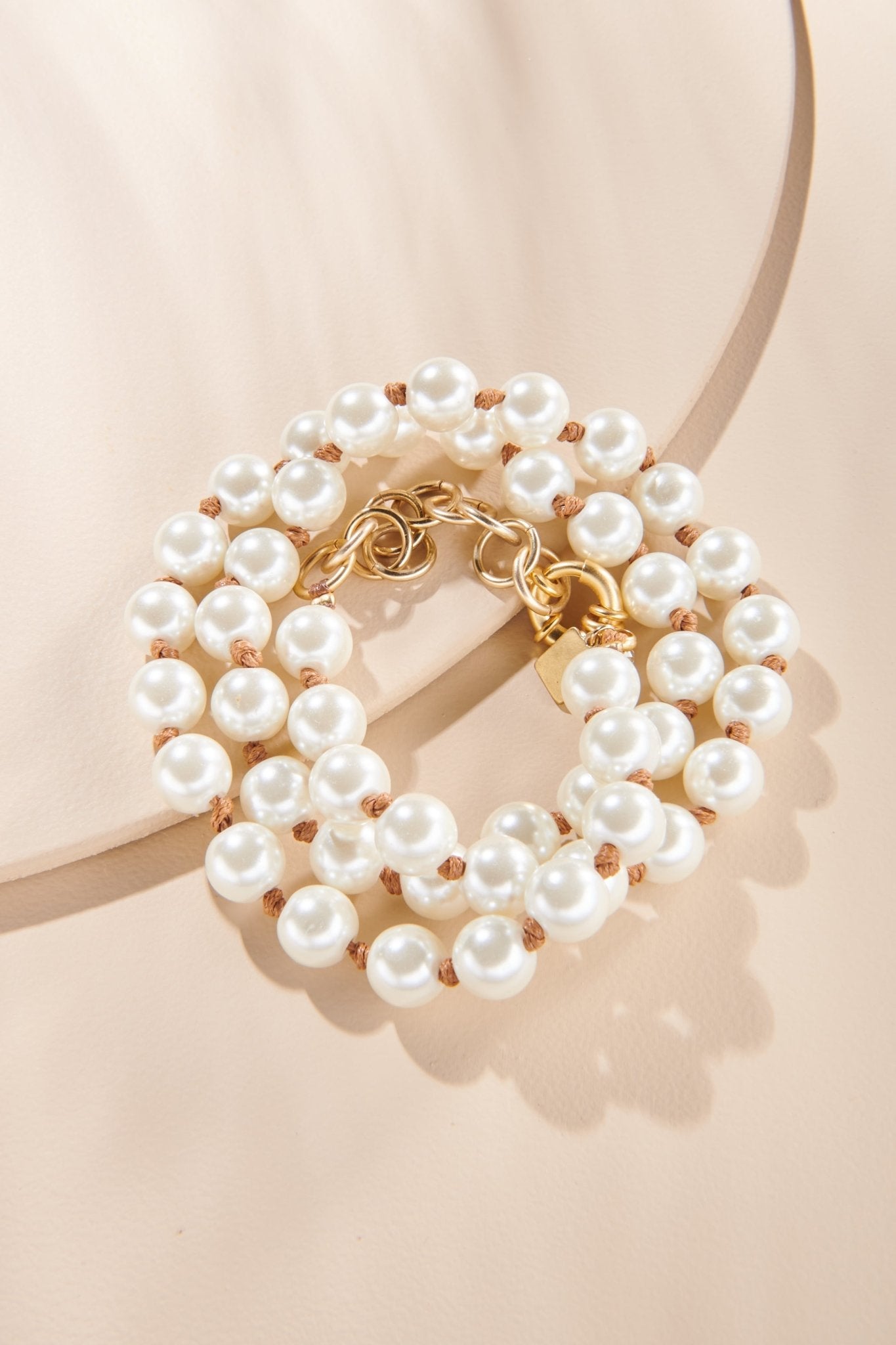 Saddle & Crème 10mm Knotted Pearl Wrap Bracelet/Necklace - John Wind Maximal Art